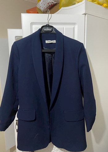 s Beden Lacivert Kadın Düğmeli Midi Blazer Ceket
