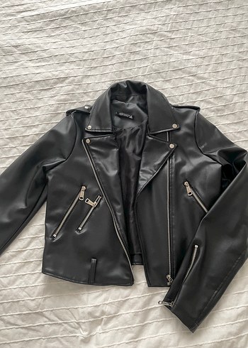 Kadın Siyah Deri Biker Ceket