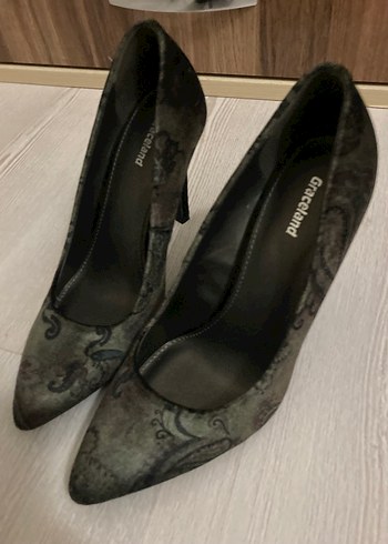 Gri Yılan Desenli Platform Topuklu Kadın Stiletto - Görsel 6