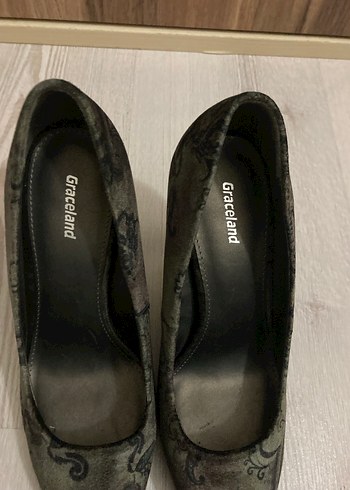 Gri Yılan Desenli Platform Topuklu Kadın Stiletto - Görsel 3