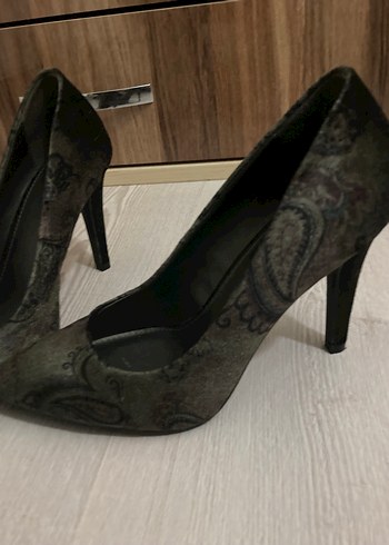 Gri Yılan Desenli Platform Topuklu Kadın Stiletto - Görsel 7