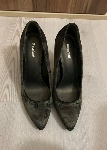 Gri Yılan Desenli Platform Topuklu Kadın Stiletto - Görsel 2