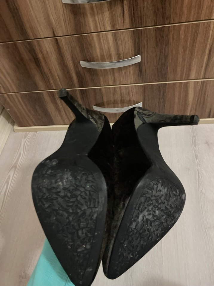 Gri Yılan Desenli Platform Topuklu Kadın Stiletto - Görsel 4