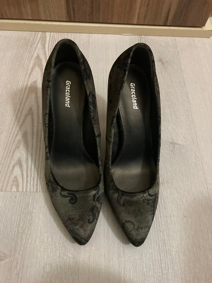 Gri Yılan Desenli Platform Topuklu Kadın Stiletto - Görsel 2