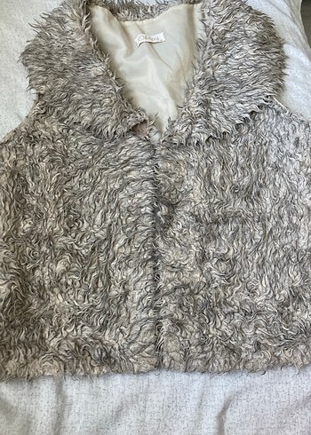 Kadın Gri Kürk Detaylı Bohem Yelek - Görsel 2