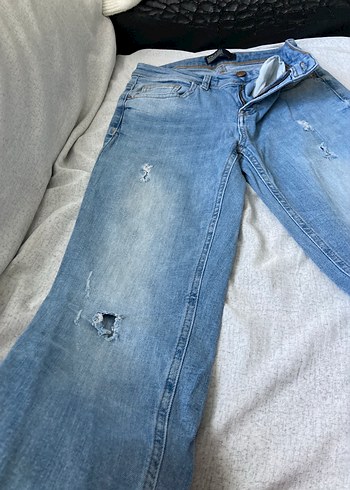 Gri Mavi Bol Kesim Kadın Midi Denim Pantolon - Görsel 2