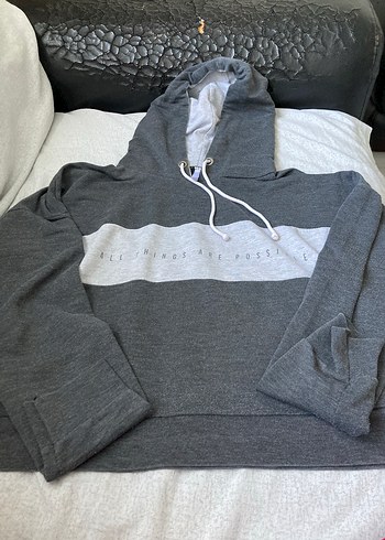 Gri Kapüşonlu Kadın Sweatshirt - Görsel 2