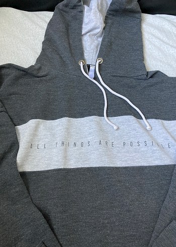 Gri Kapüşonlu Kadın Sweatshirt - Görsel 3