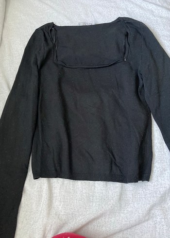 Siyah Kadın Triko Bluz, Uzun Kollu, Kayık Yaka - Görsel 2