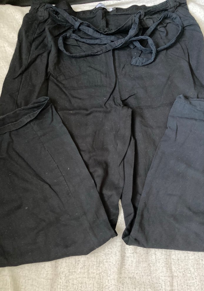 Kadın Siyah Keten Midi Bol Kesim Kemerli Pantolon - Görsel 3