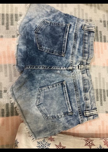 Diğer Düğmeli Kadın Mavi Mini Kot Şort