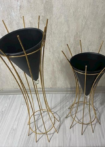  Beden Siyah Gold Detaylı Dekoratif saksı