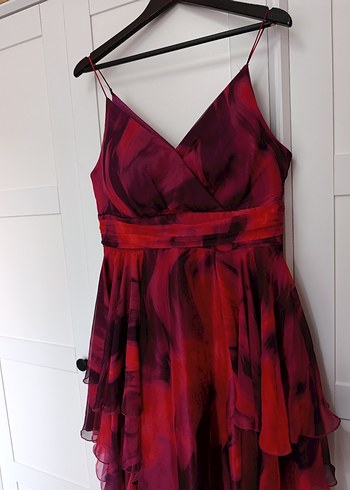 Kırmızı Drapeli Uzun Abiye Elbise - Görsel 2