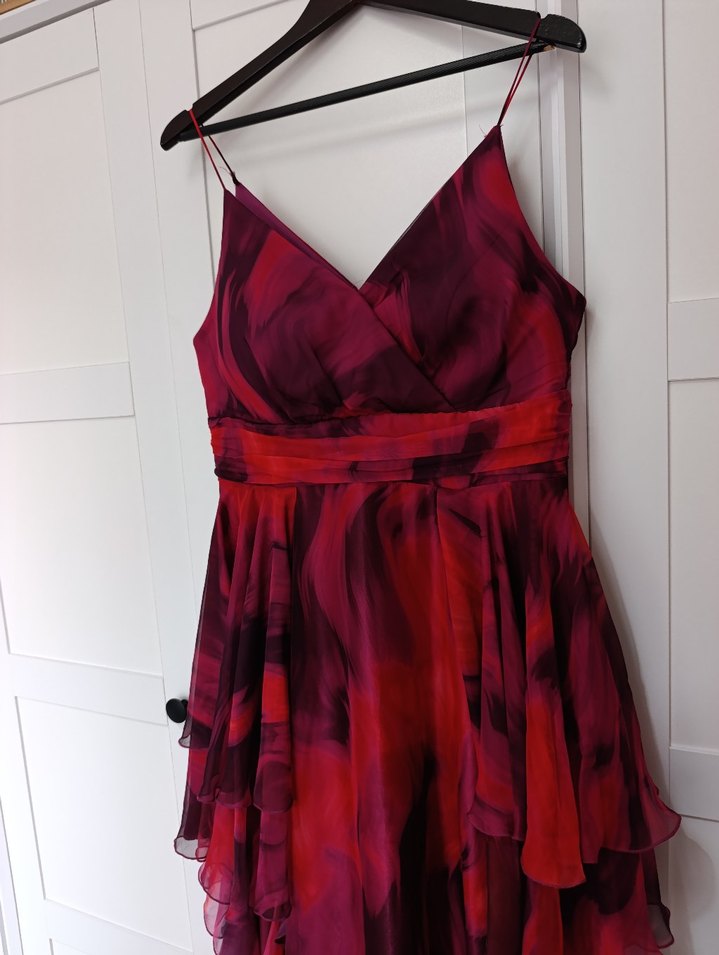 Kırmızı Drapeli Uzun Abiye Elbise - Görsel 2