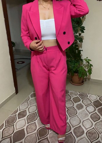 Düğmeli Pembe Kadın Blazer Ceket takım