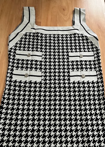 Gri Kareli Uzun Örme Kolsuz Elbise standart - Görsel 2