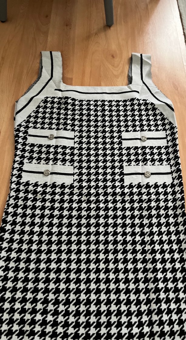 Gri Kareli Uzun Örme Kolsuz Elbise standart - Görsel 2