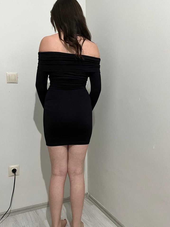 Uzun Kollu Siyah Straplez Mini Elbise - Görsel 2