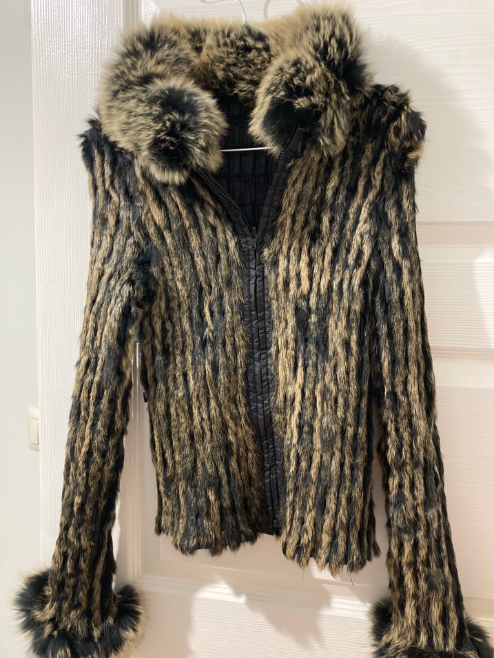 Kahverengi Zebra Desenli Kürk Detaylı Triko Ceket - Görsel 2