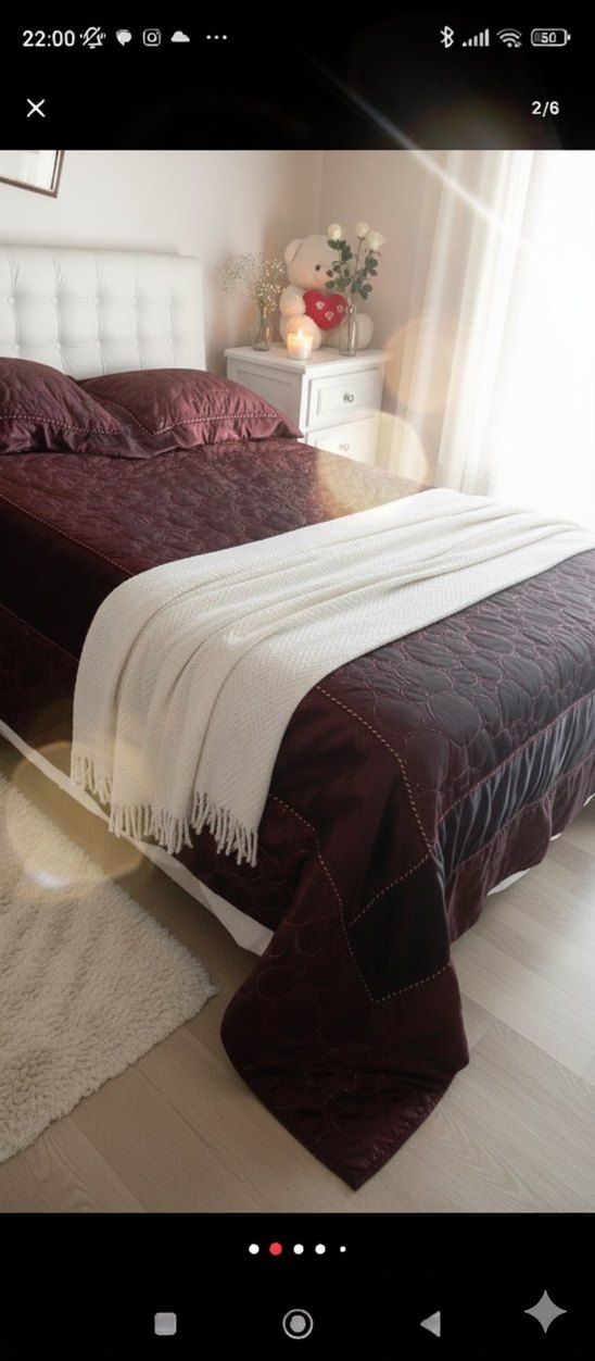 Bordo Nakışlı Tafta Kumaştan Yatak Örtüsü - Görsel 4