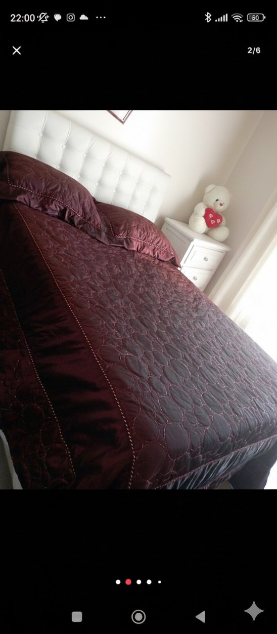 Bordo Nakışlı Tafta Kumaştan Yatak Örtüsü - Görsel 2