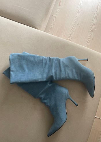 38 Beden Mavi Denim Kadın Dizüstü Çizme