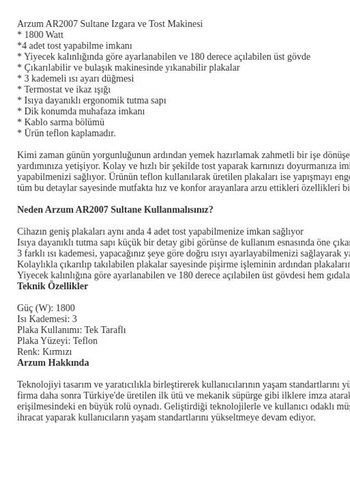 Beden Kırmızı Arzum Tost Makinesi