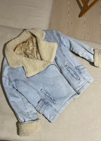 Kürklü Bej Kadın Denim Ceket