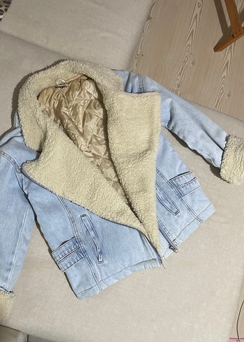 s Beden Kürklü Bej Kadın Denim Ceket