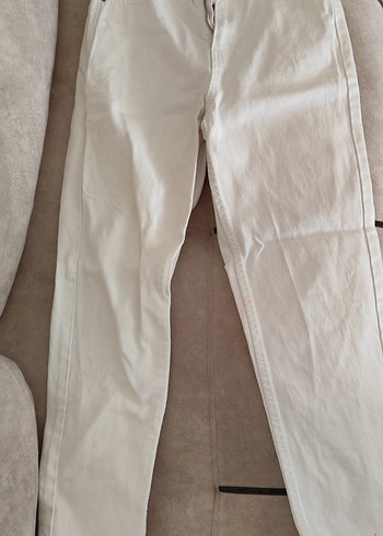 Basic Beyaz Kadın Boyfriend Keten Pantolon - Görsel 2