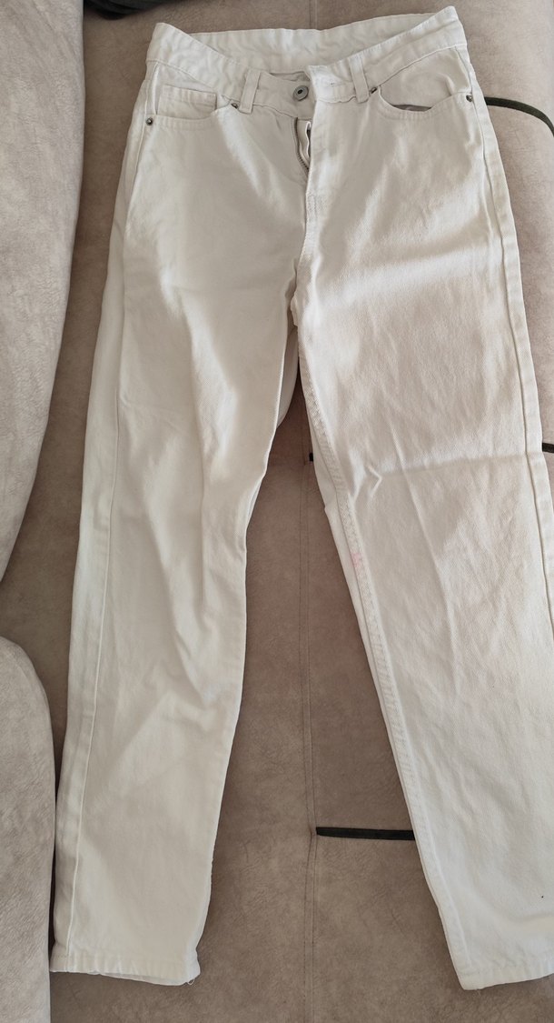 Basic Beyaz Kadın Boyfriend Keten Pantolon - Görsel 2