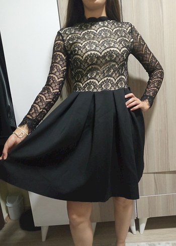 Dantelli Siyah Midi Gotik Elbise
