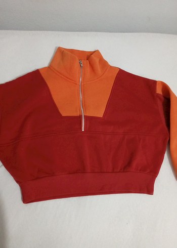 Yarım Fermuarlı Kırmızı Turuncu Sweatshirt