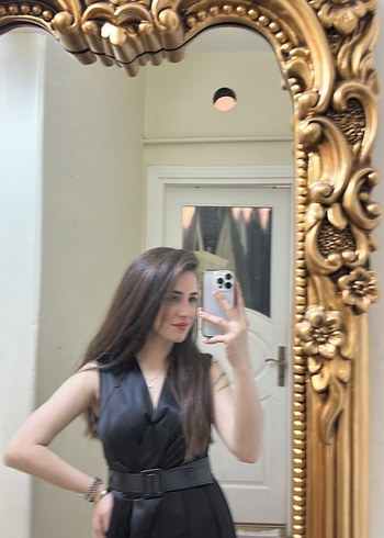 Siyah V Yaka Midi Kadın Elbise - Görsel 3