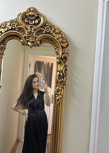 Siyah V Yaka Midi Kadın Elbise - Görsel 2