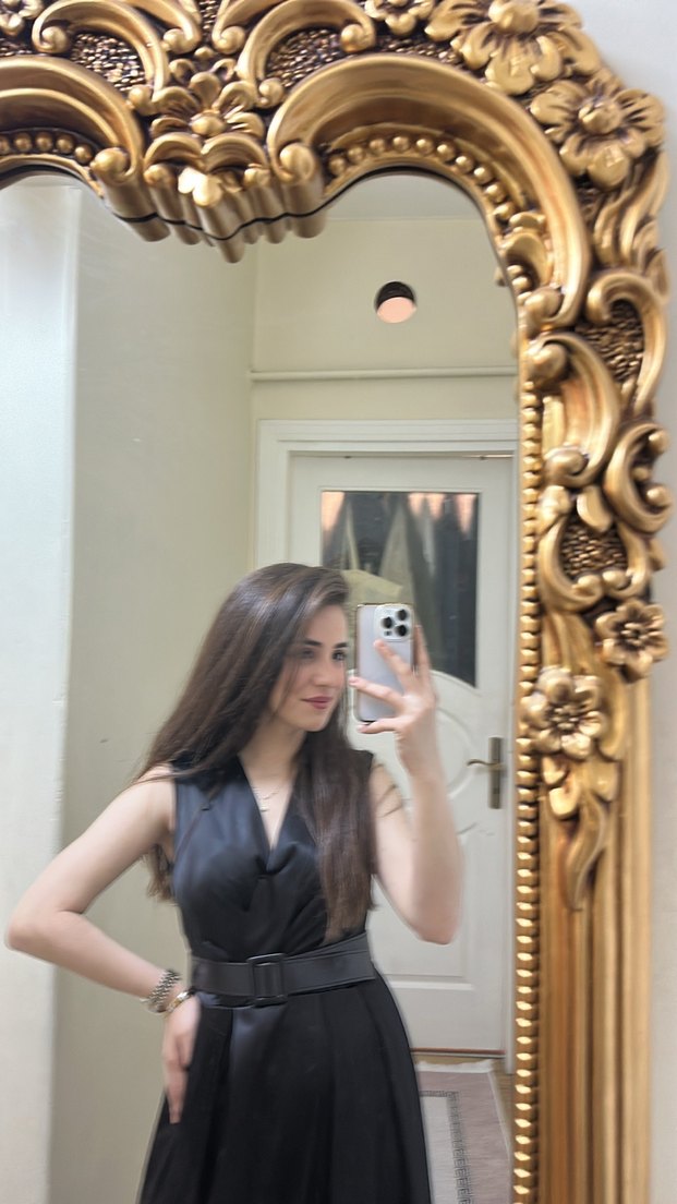 Siyah V Yaka Midi Kadın Elbise - Görsel 3