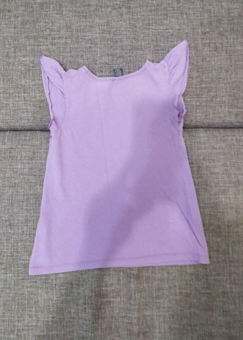 Kız Çocuk Mor Düğmeli Kısa Kollu Tişört - Görsel 2