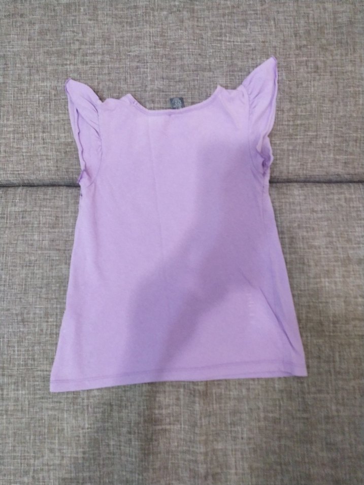 Kız Çocuk Mor Düğmeli Kısa Kollu Tişört - Görsel 2