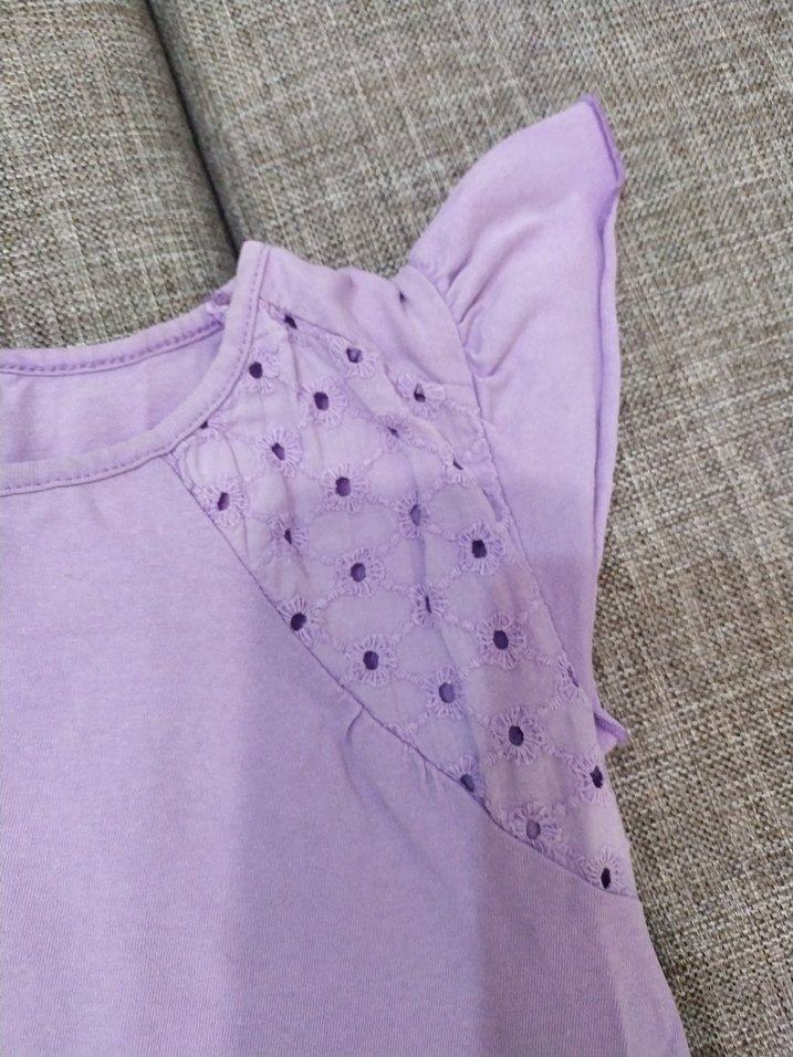 Kız Çocuk Mor Düğmeli Kısa Kollu Tişört - Görsel 3