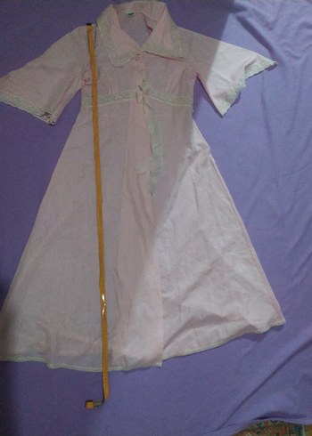 Düğmeli Pembe  sabahlık V Yakalı - Görsel 2