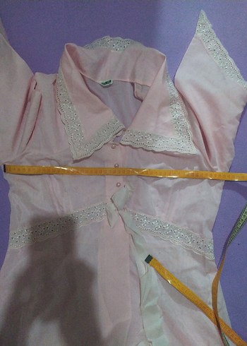 Düğmeli Pembe  sabahlık V Yakalı - Görsel 5