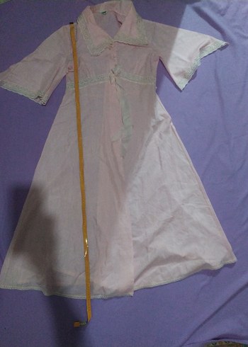 Düğmeli Pembe  sabahlık V Yakalı - Görsel 3