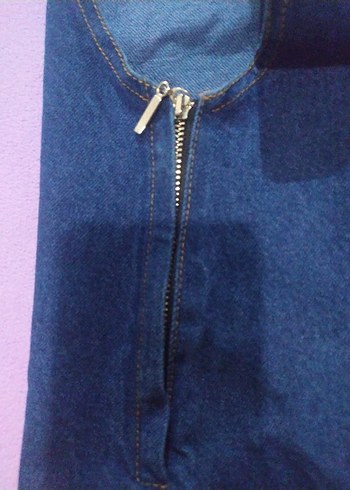 Kadın Lacivert Denim Midi Salopet - Görsel 5