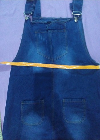 Kadın Lacivert Denim Midi Salopet - Görsel 3