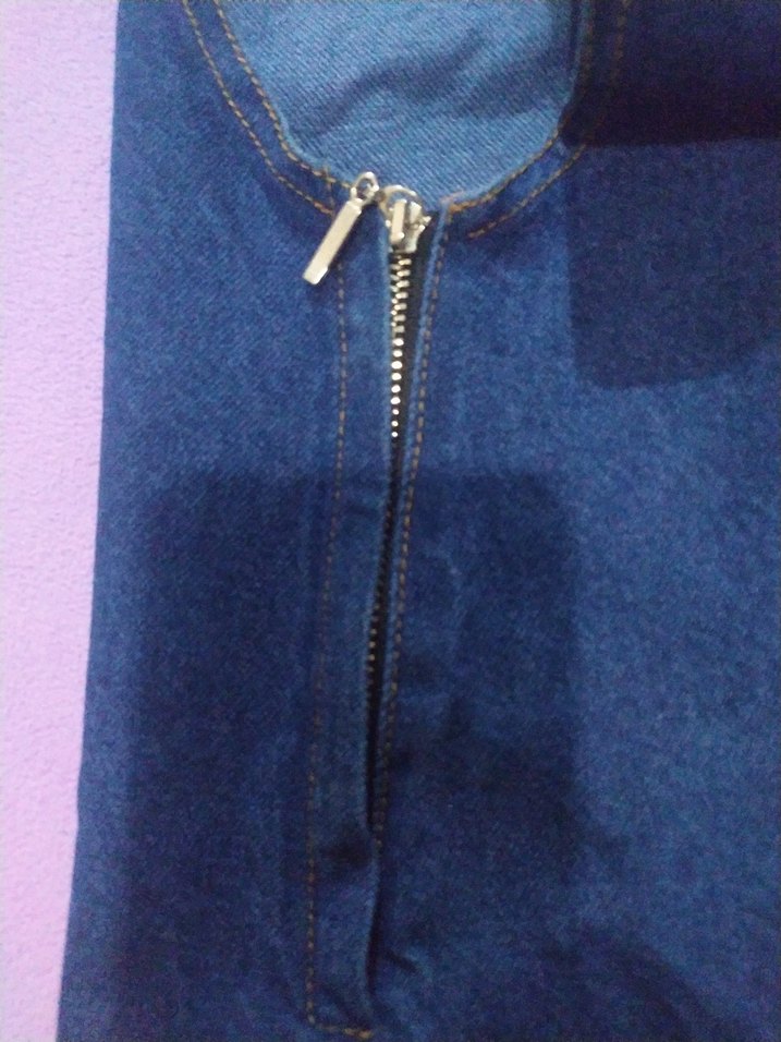 Kadın Lacivert Denim Midi Salopet - Görsel 5