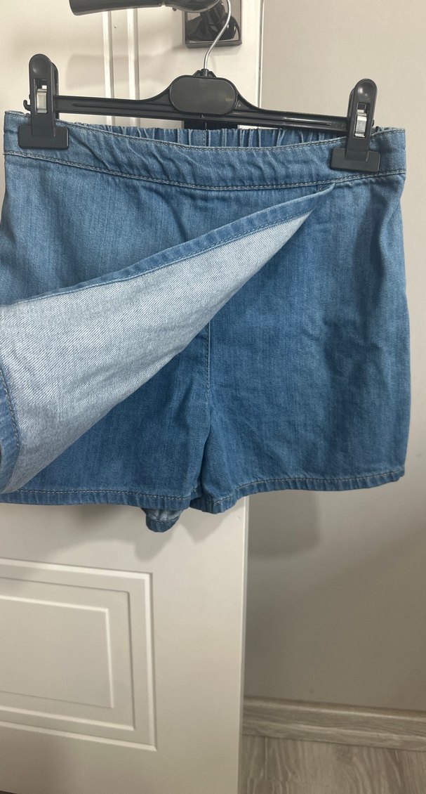 Mavi Kot Mini Şortlu etek - Görsel 2