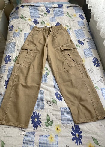 34 Beden camel Renk Bej Loose Fit Keten Kadın Pantolon