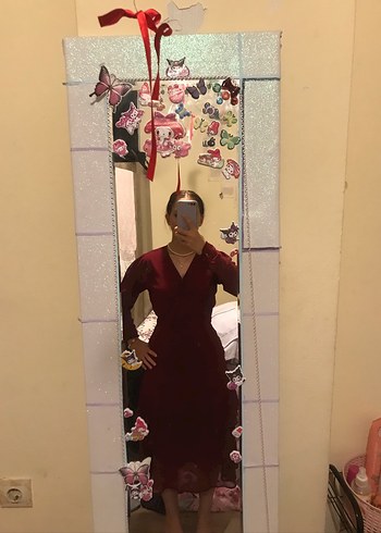 Bordo V Yaka Midi Bohem Elbise