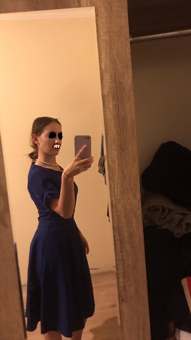 Lacivert   Kare Yakalı Kadın Midi Elbise - Görsel 3