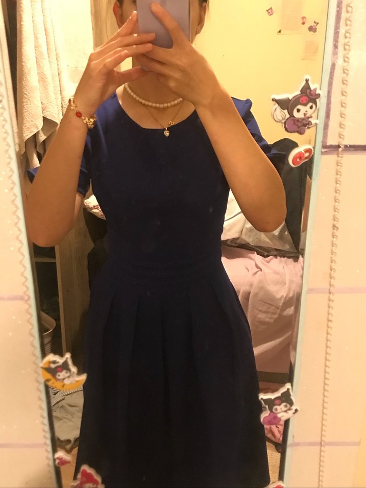 Lacivert   Kare Yakalı Kadın Midi Elbise - Görsel 2